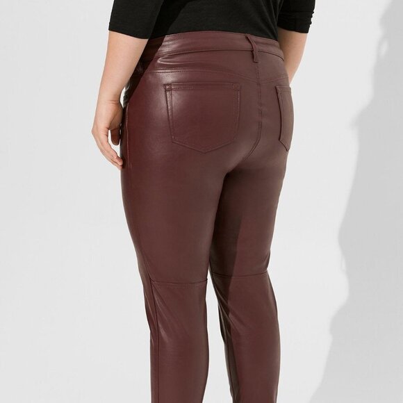 5X 4X 3X 2X Plus Size Skinny Faux Leather Mid Rise Pant Maroon 29 inseam - Picture 2 of 3